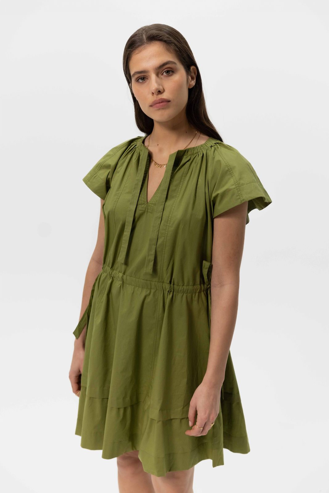 Groene korte poplin jurk