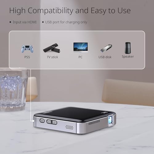 Mini Projecteur YOTON, Vidéoprojecteur DLP, Full HD 1080P Supporté, Batterie Intégrée, Rétroprojecteur Portable à Focale Ultra Courte, adapté au Cinéma Extérieur/Home, capacité HDMI/TV Stick : High Tech