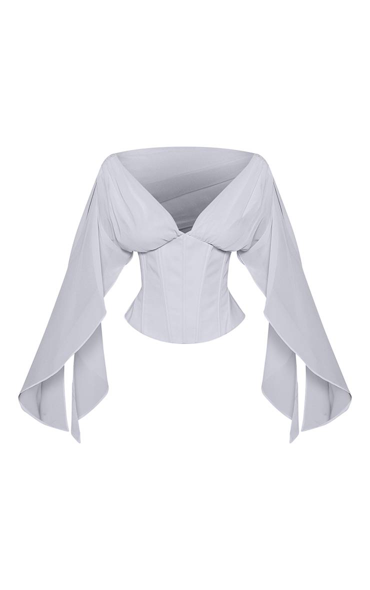 Bleu Poudré Haut Petite En Mousseline À Manches Drapées Et Taille Corset