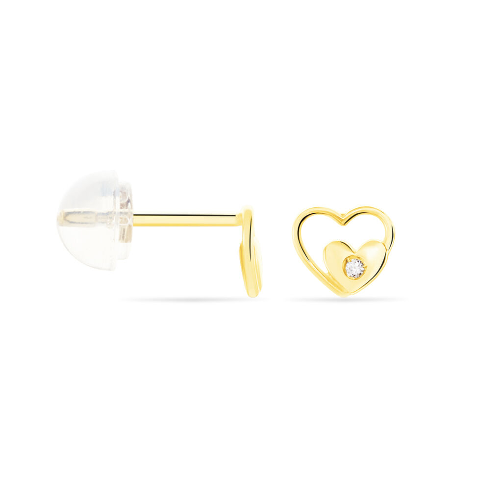 Boucles D'oreilles Puces Terentille Coeur Or Jaune Oxyde De Zirconium