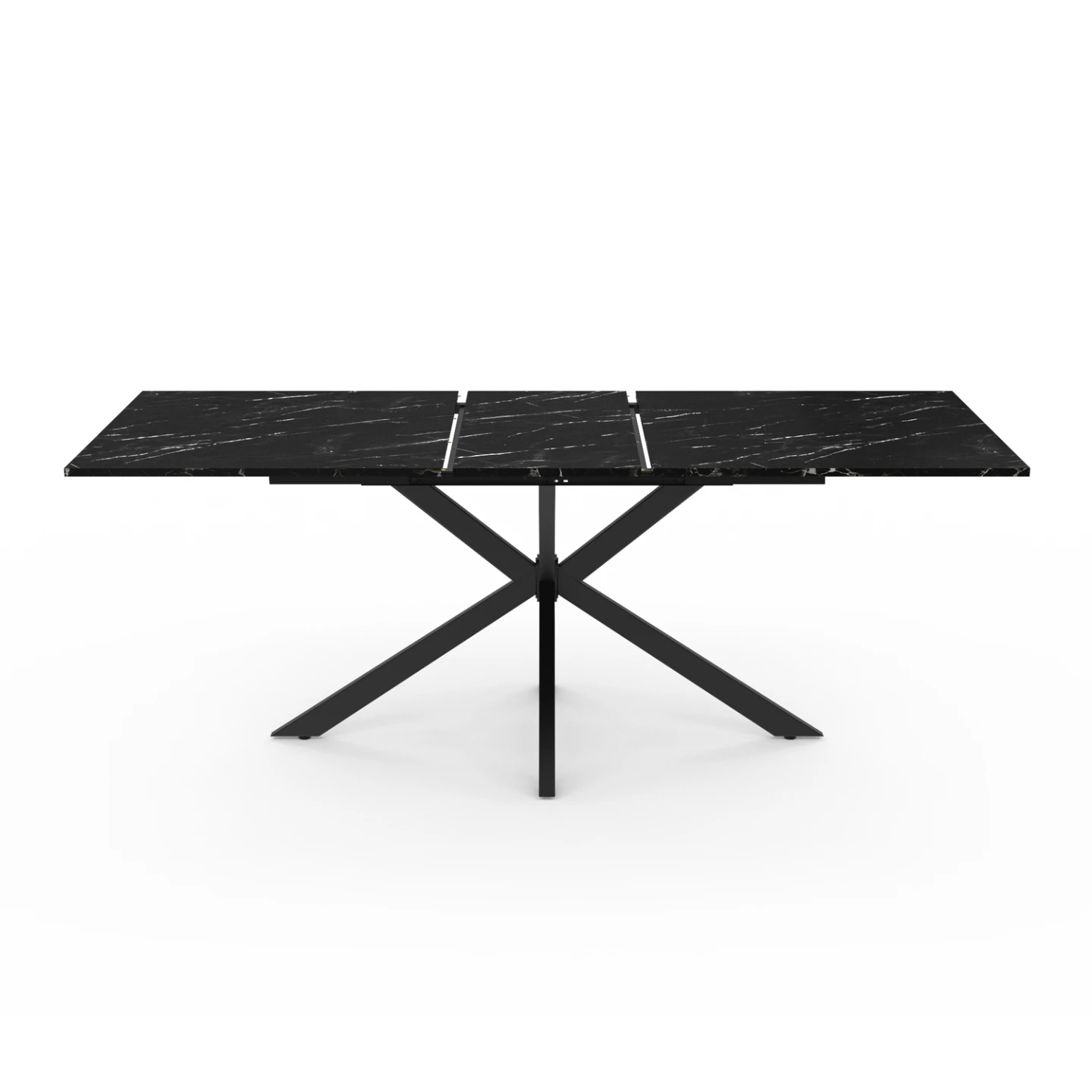 Table à manger extensible rectangle ALIX 6-10 personnes pied araignée noir et plateau effet marbre noir ALASKA 160-200 cm