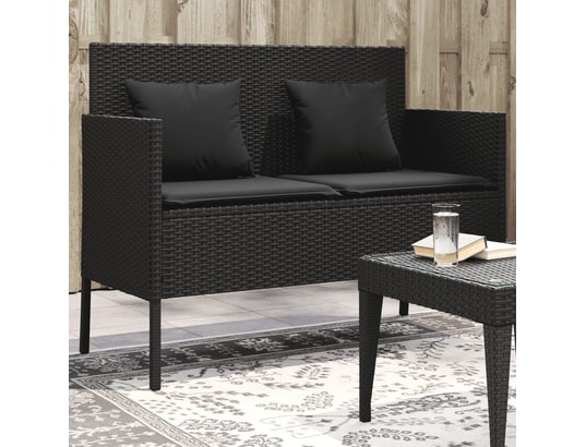 VIDAXL - Banc de jardin avec coussins noir résine tressée