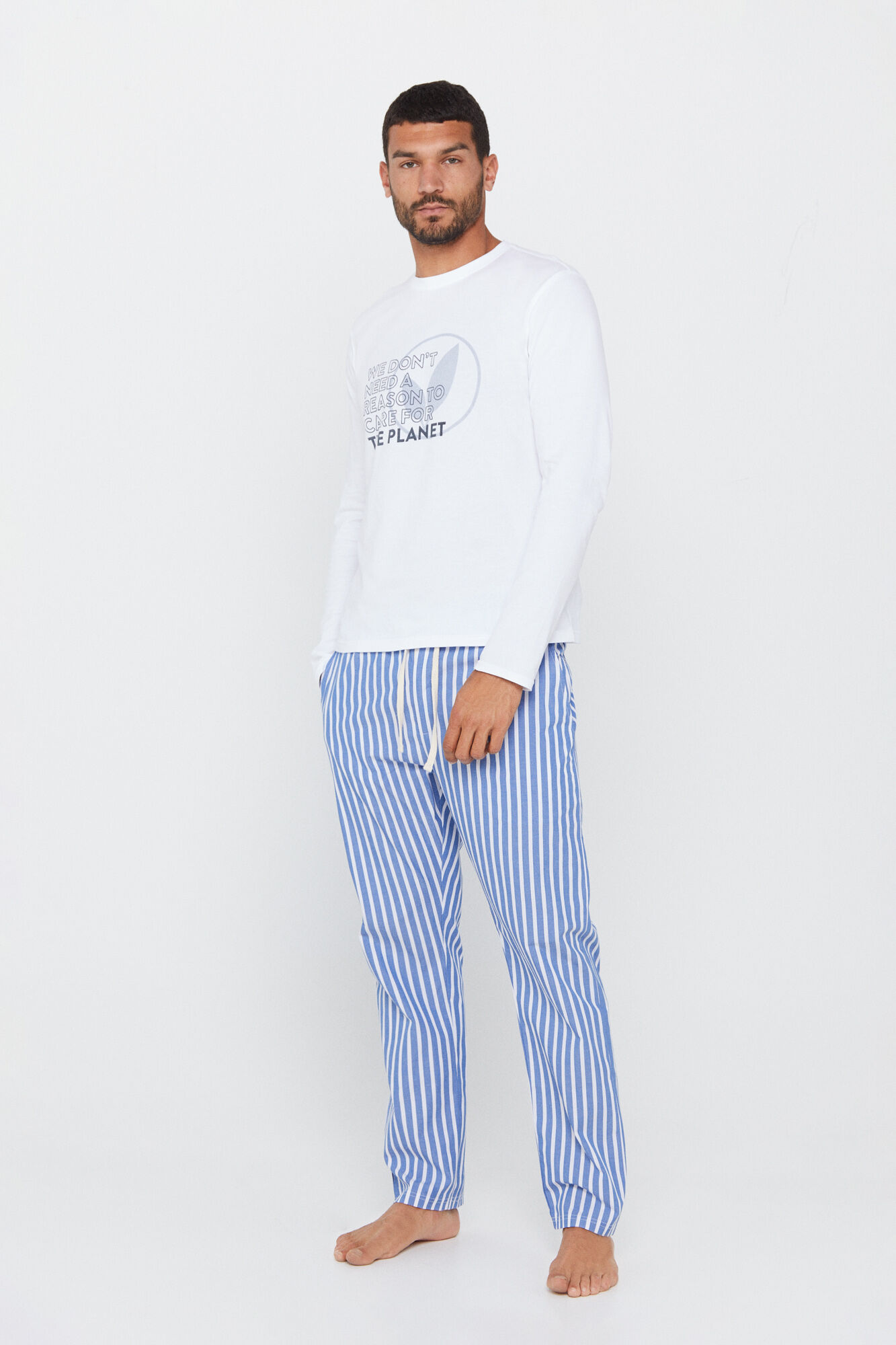 Conjunto de pijama de malha e tecido - Branco