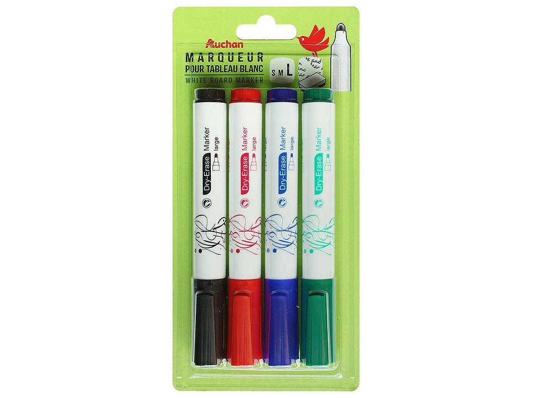 CONJUNTO DE 4 MARCADORES AUCHAN PARA QUADRO BRANCO PONTA OGIVAL