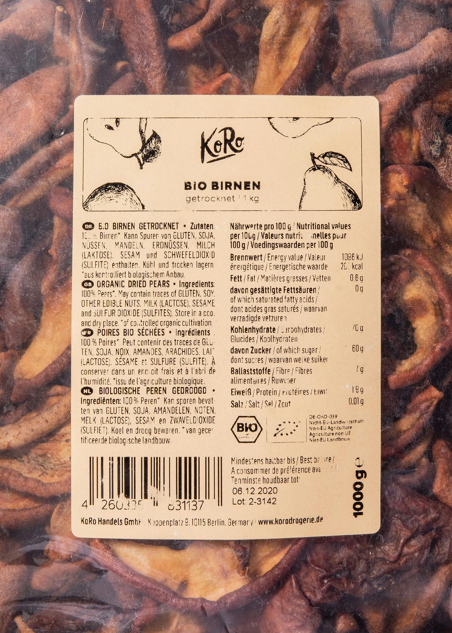 Getrocknete Bio Birnen 1 kg
