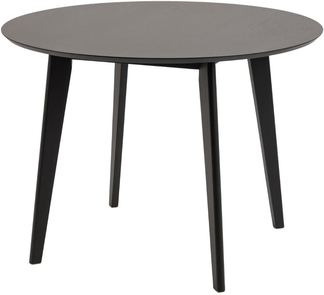 AC Design Furniture Roxanne Runder Esstisch für 4 Personen – Ø 105 cm, H 76 cm, Schwarzer Küchentisch mit Eichenfurnier, Retro-Design AA2672458