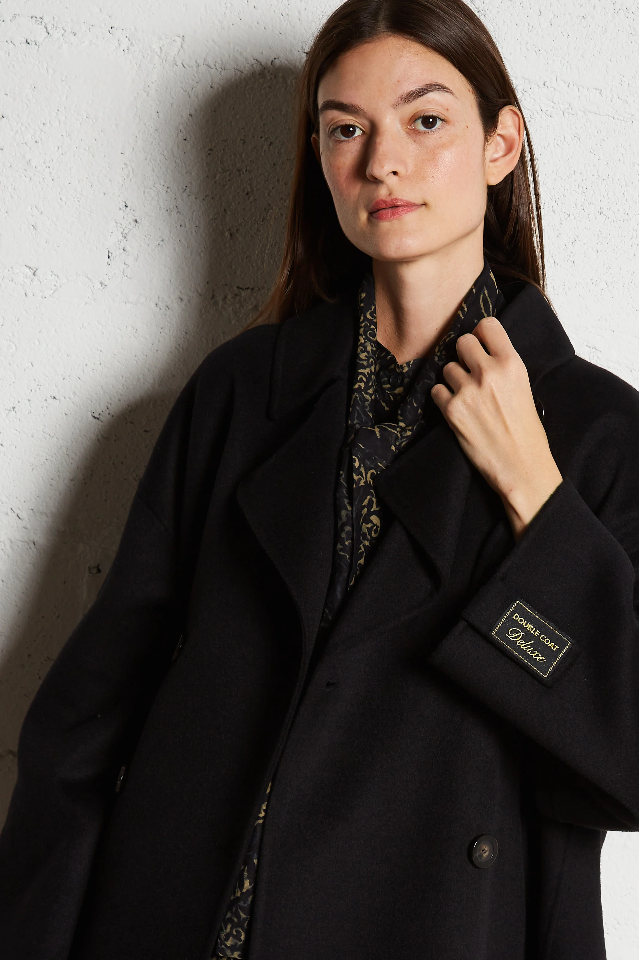 PINO - Manteau ample col tailleur en laine mélangée | Noir