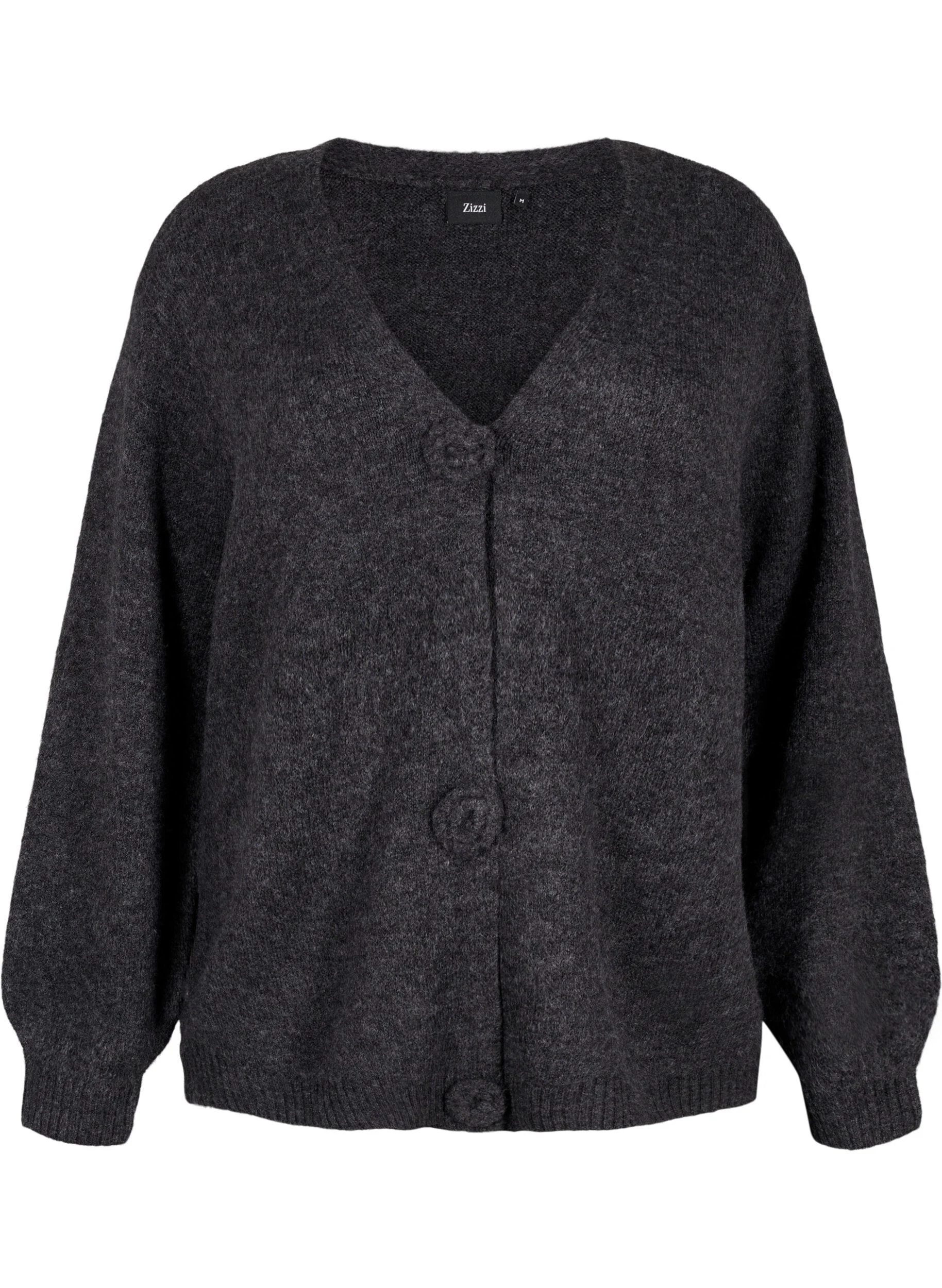 Kort strikcardigan med blomsterknapper