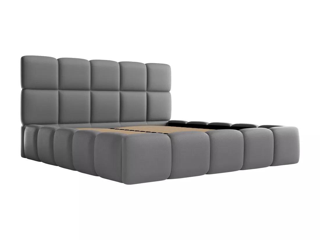 Lit coffre 180 x 200 cm - Tissu effet cuir - Gris + Matelas - DAMADO de Pascal Morabito
