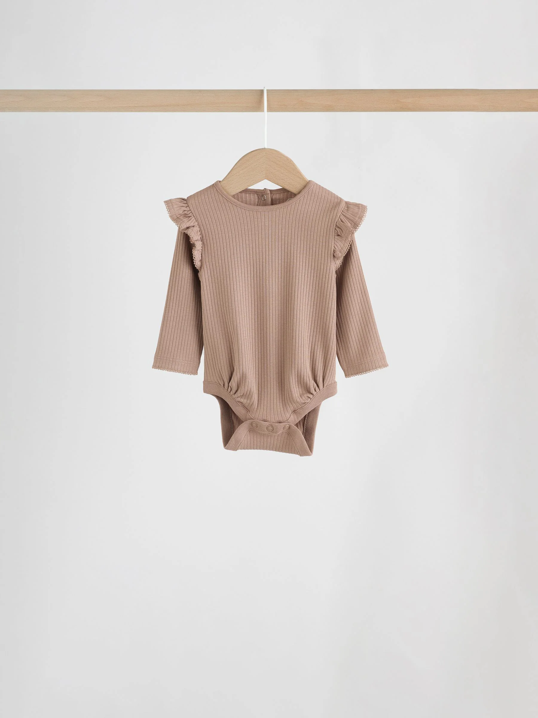 Paars/geel/crème met fijne print - Verpakking van 4 babyrompers met lange mouwen en ruches (0mnd-2jr)