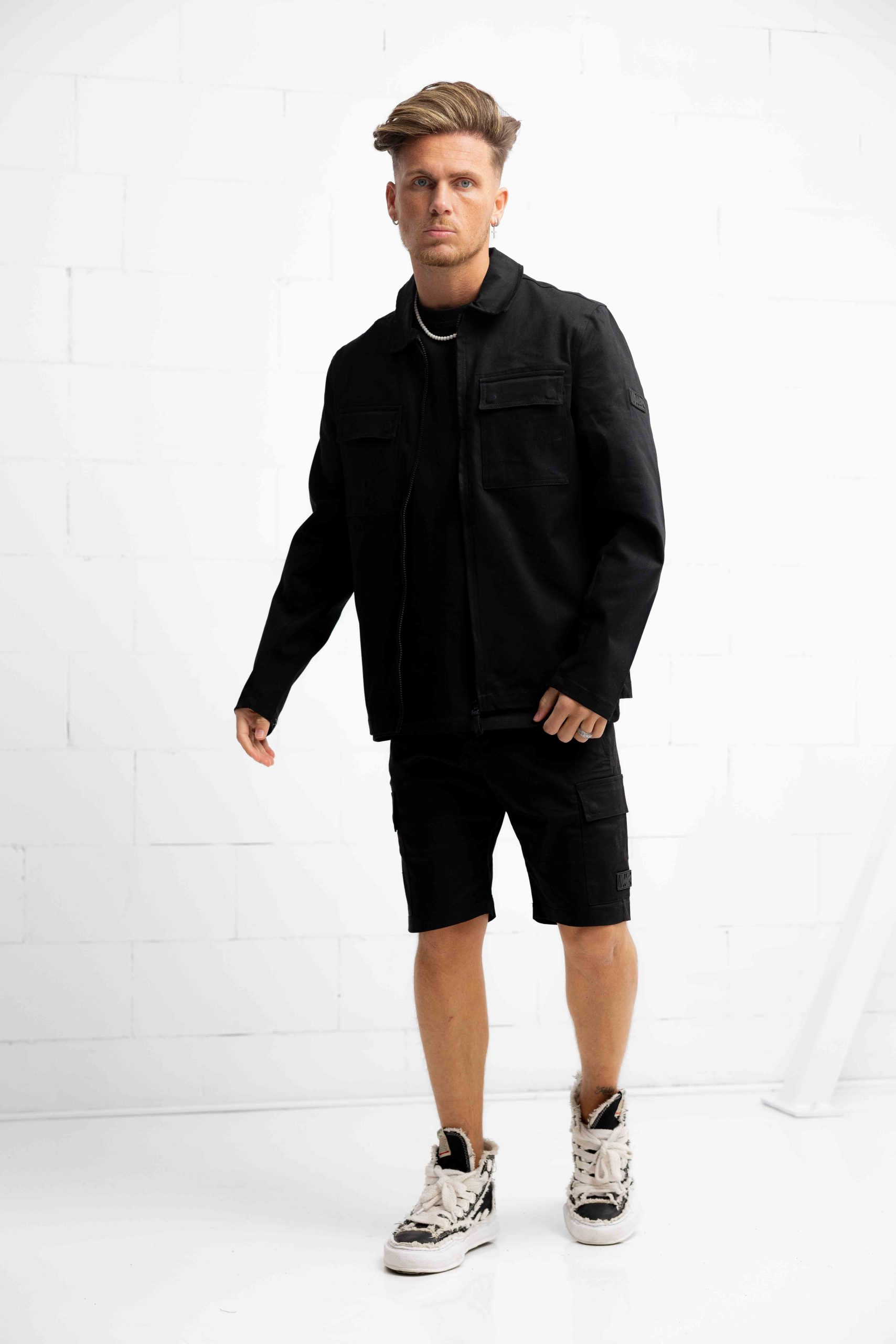 Malelions Cotton Zip Overshirt Heren Zwart