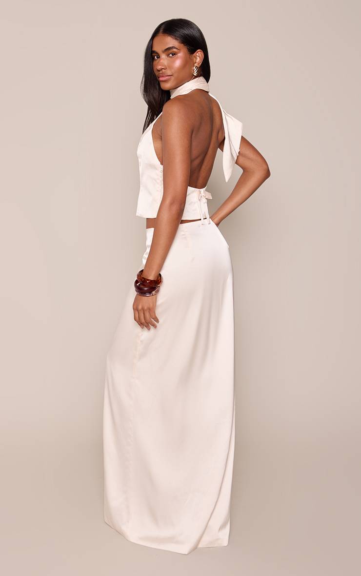 Huître Ensemble Coordonné Jupe Longue En Satin Blanc