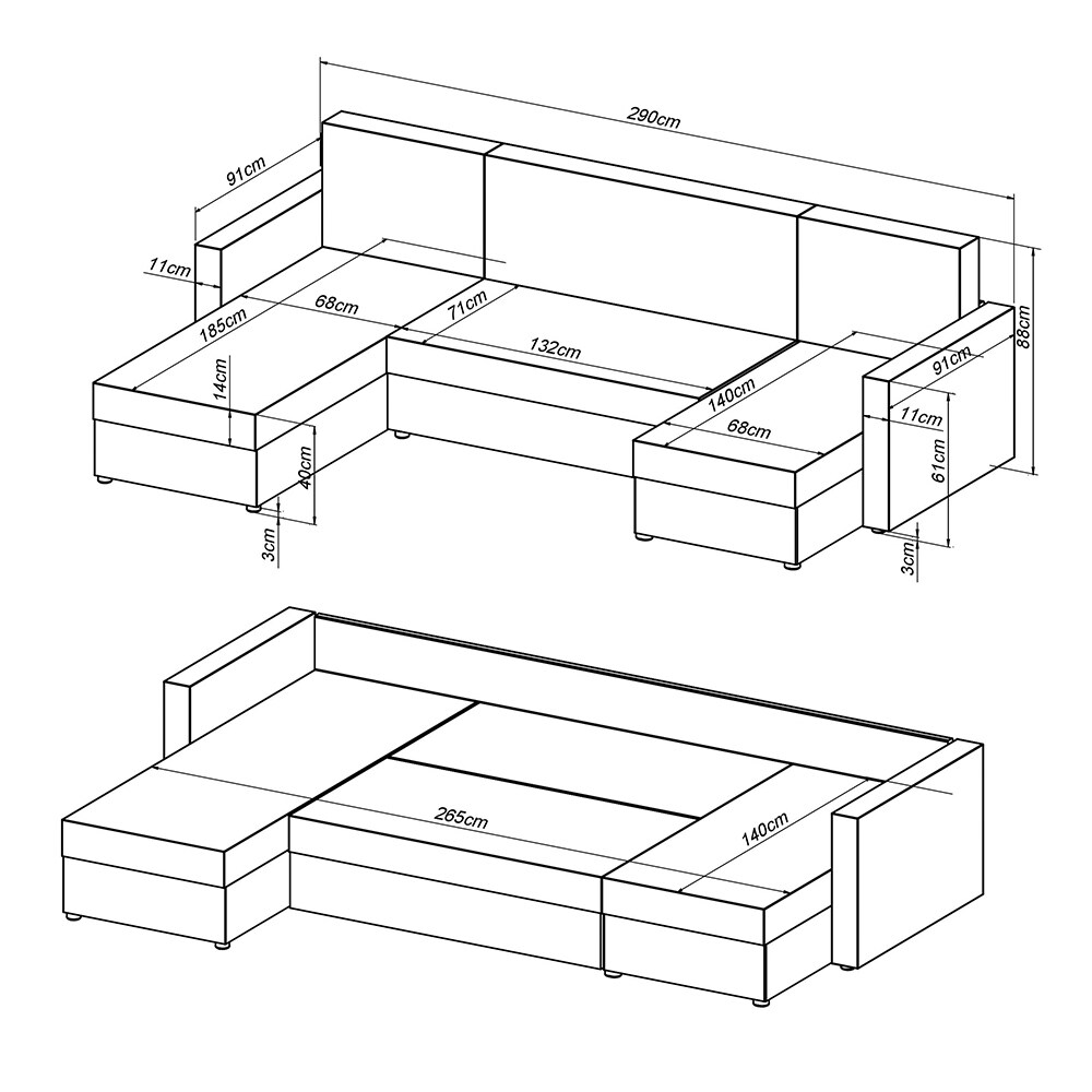 VitaliSpa Wohnlandschaft mit Schlaffunktion, moderne Schlafcouch mit Bettkasten