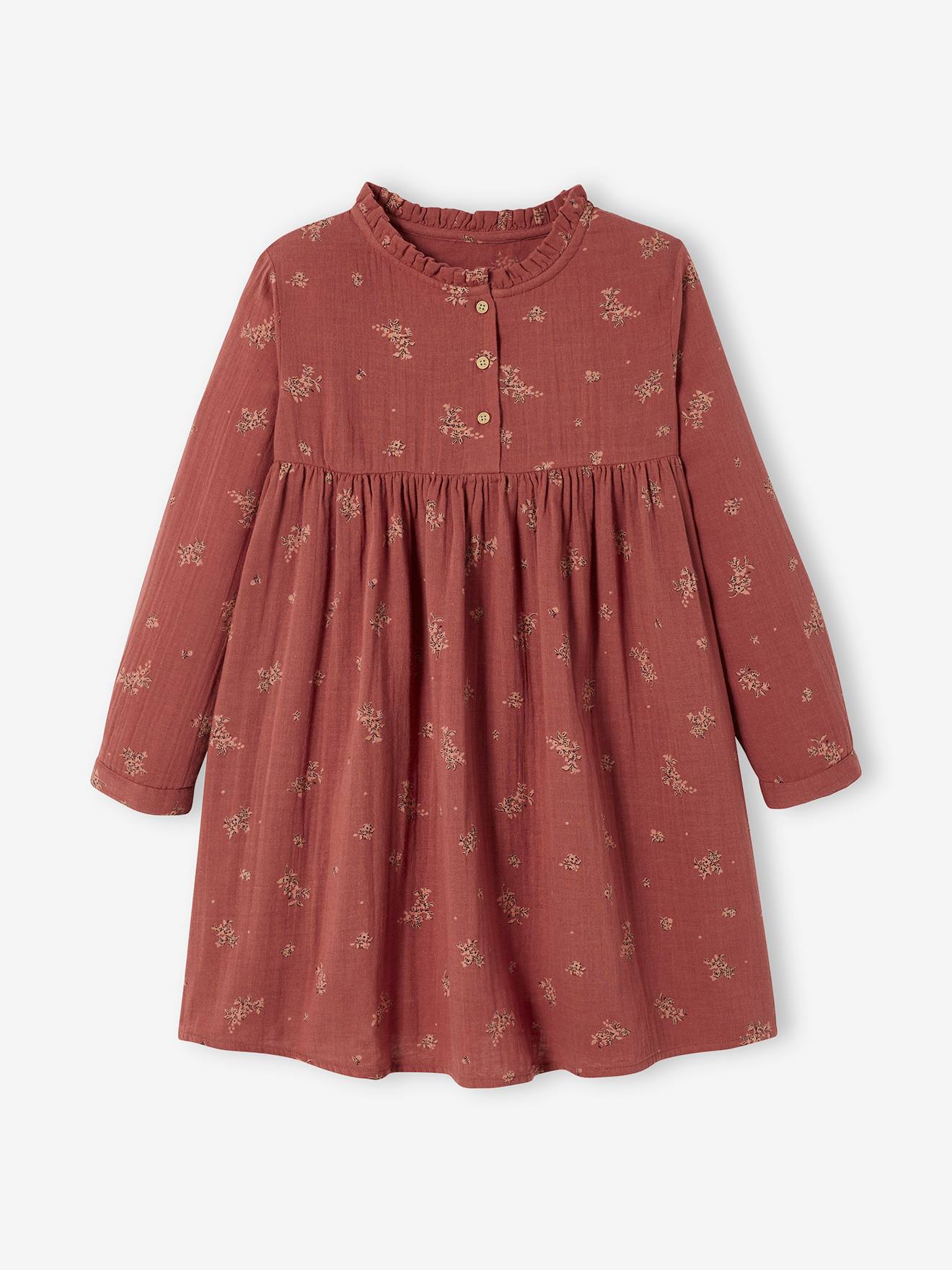 Vestido marrom médio estampado para meninas