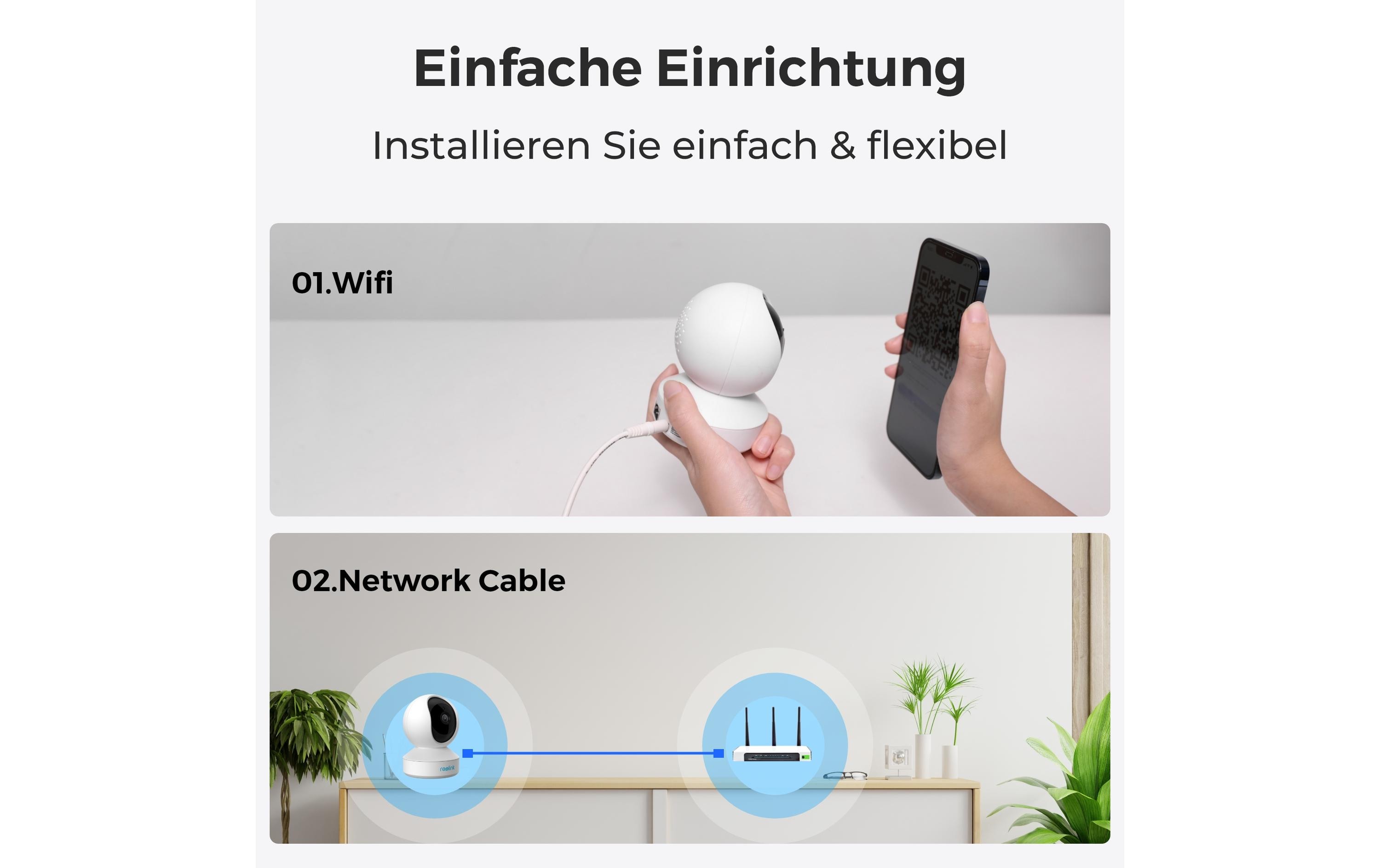 Netzwerkkamera E320 Weiss3MP Indoor Kamera mit Schwenk- (355 Grad) & Neigefunktion (50 Grad) bei Tag & Nacht, Sprechfunktion sowie Personen-/Tiererkennung
