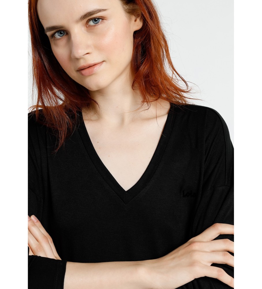 Camiseta Lois com decote em V e logo preto
