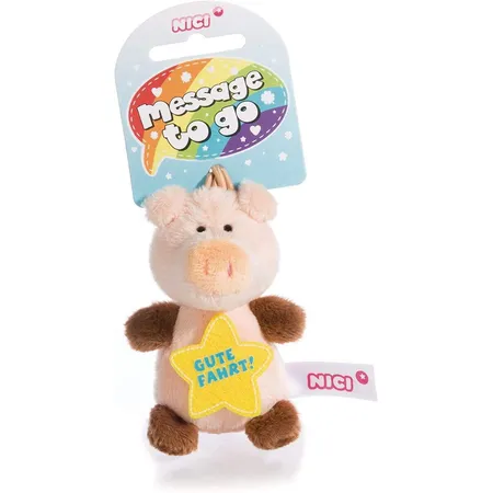 NICI Schwein Plüsch mit Loop Gute Fahrt 8 cm