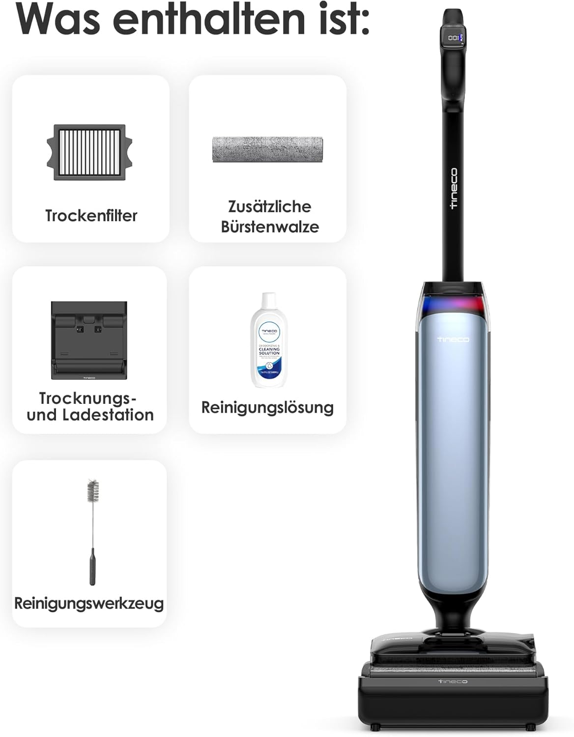 Tineco Floor One S9 Artist Stilvoller Nass Trockensauger, 22kPa Nasssauger, 360° SmoothDrive, Anti-Tangle, 85°C Flashdry-Selbstreinige, 50min Laufzeit, Beidseitige Reinigung, 180° Lay-Flat Staubsauger