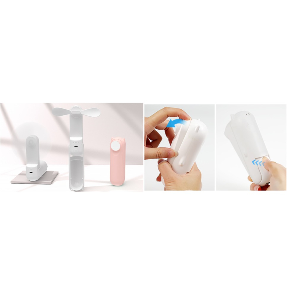 2500mAh Faltbarer Mini USB Hand Ventilator Wiederaufladbarer Lüfter mit Spiegel / Trageschlaufe / 3 Geschwindigkeits Modi - Weiss