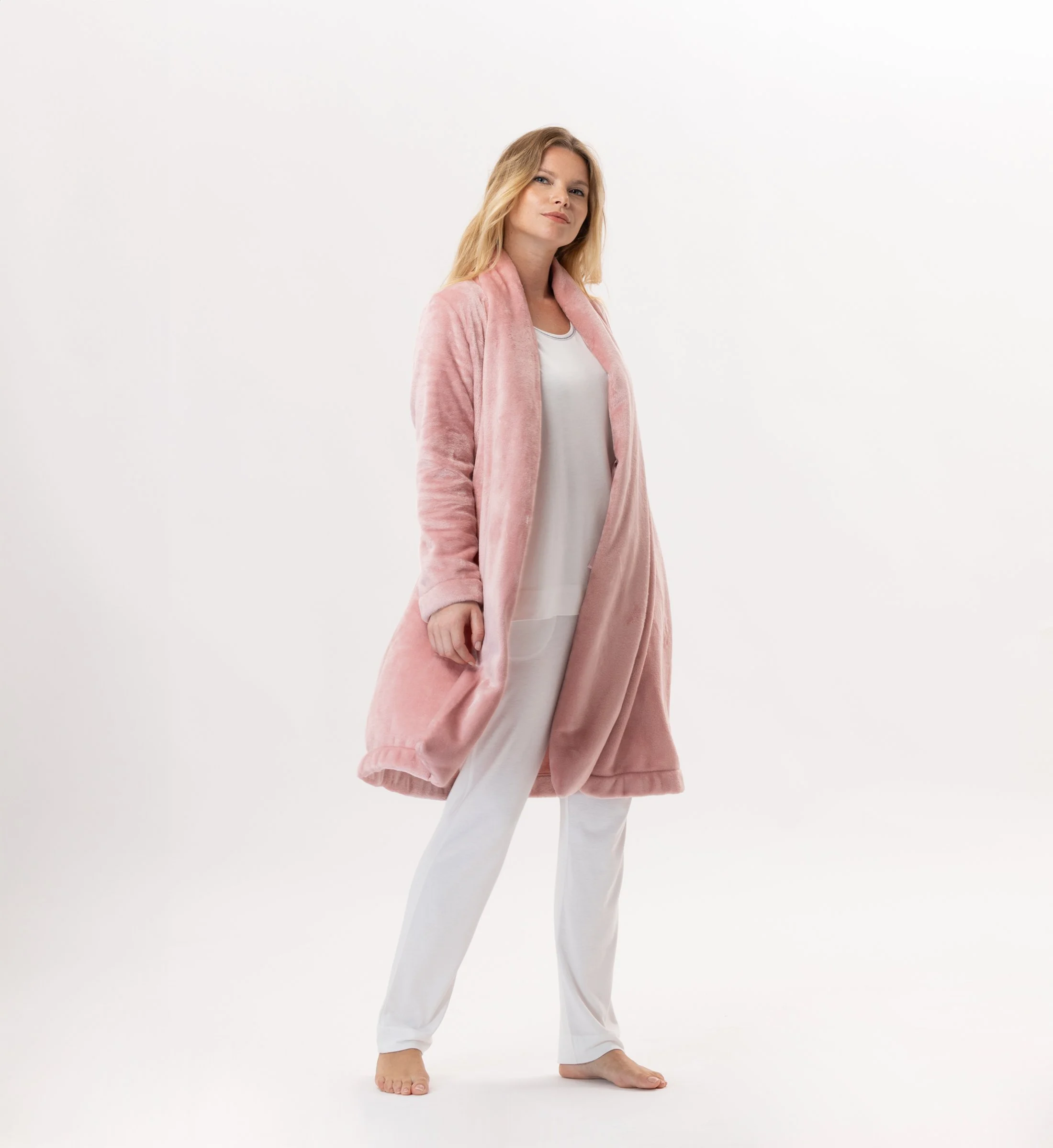 ESSENTIEL 855 - Robe de chambre en peluche flanelle | Rose