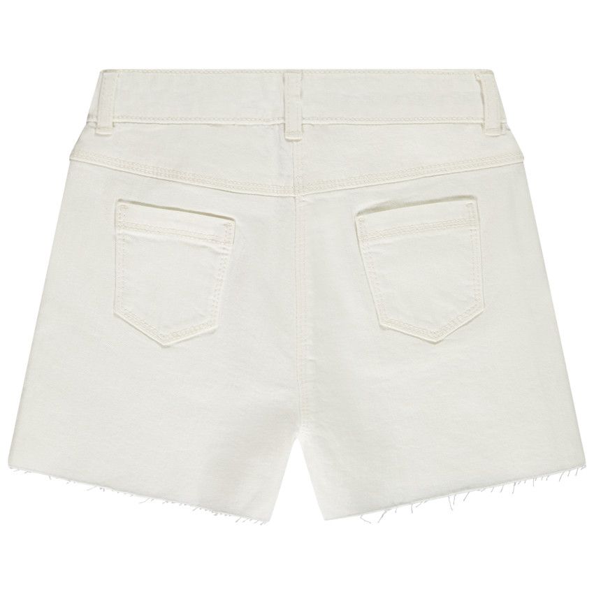 Bermuda en denim avec foulard fleuri pour fille - Ecru