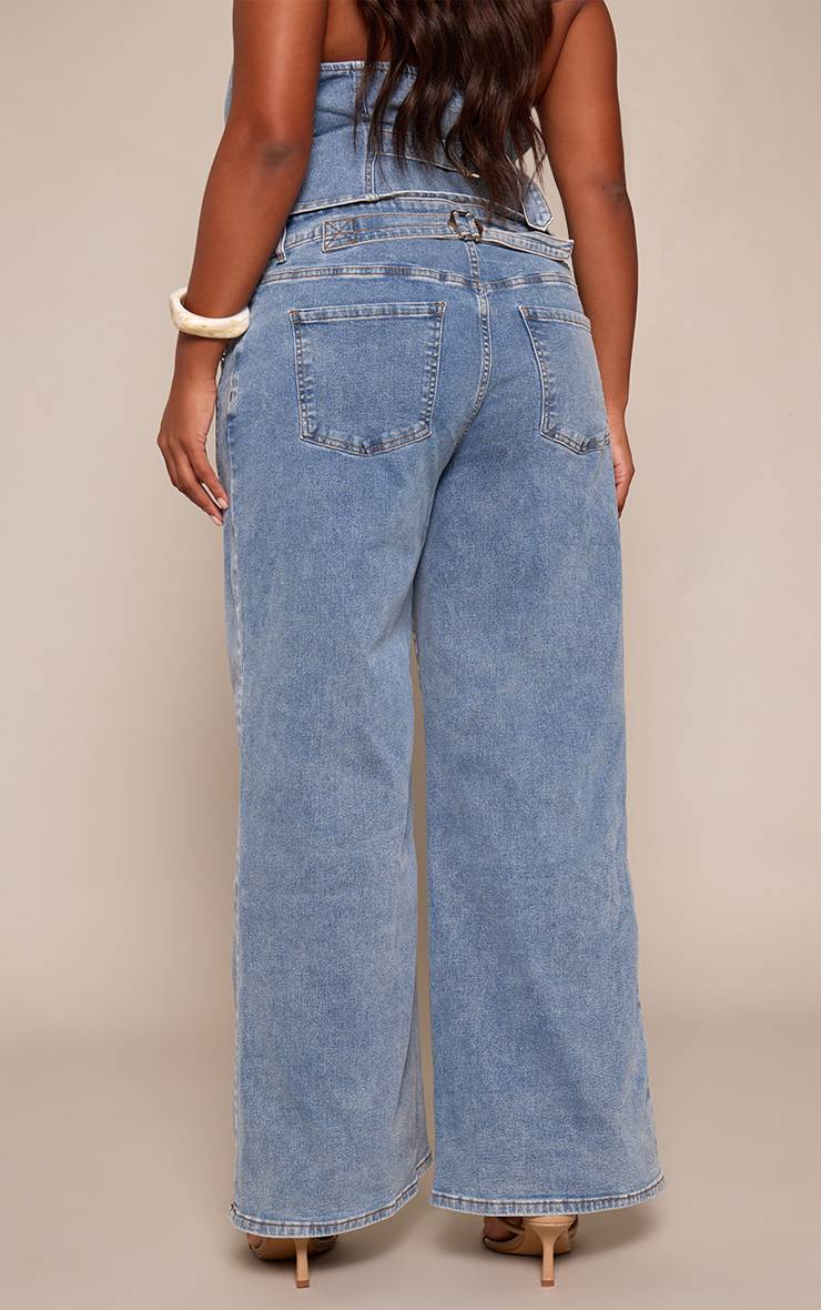 Mid Blue Wash Jean Grande Taille À Taille Ajustable