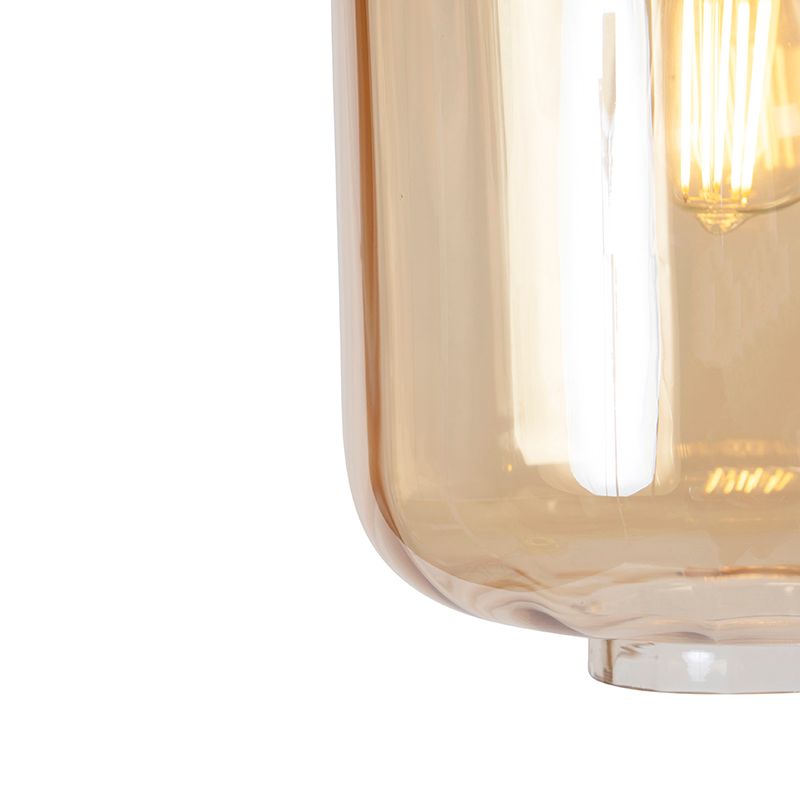 Design hanglamp zwart met amber glas 3-lichts 226 cm - Qara