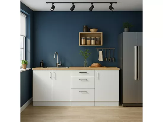 Ensemble de cuisine composé de 3 éléments coloris blanc brillant/chêne canadien