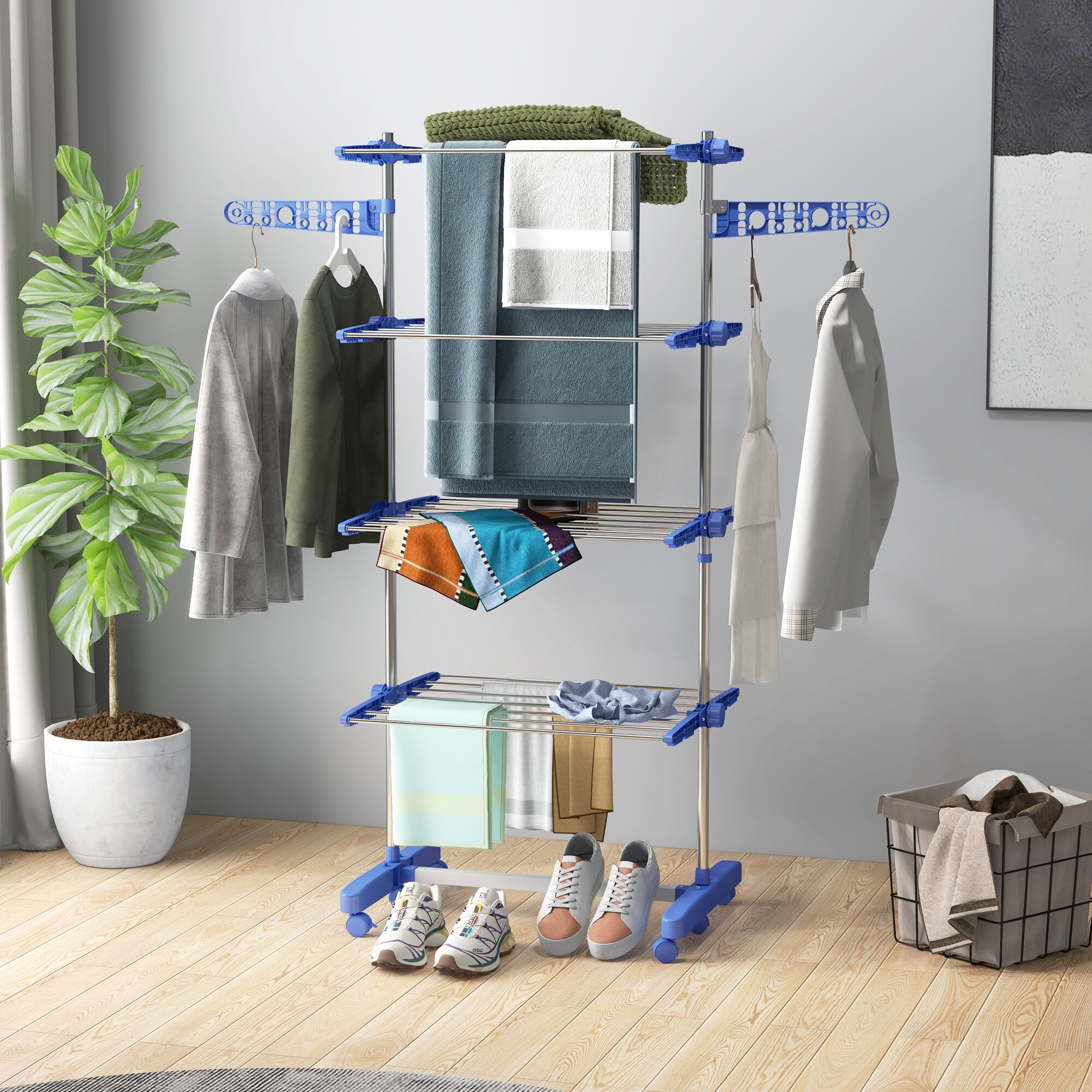 HOMCOM Wäscheständer mit Kleiderhaken grau 142L x 55B x 172H cm