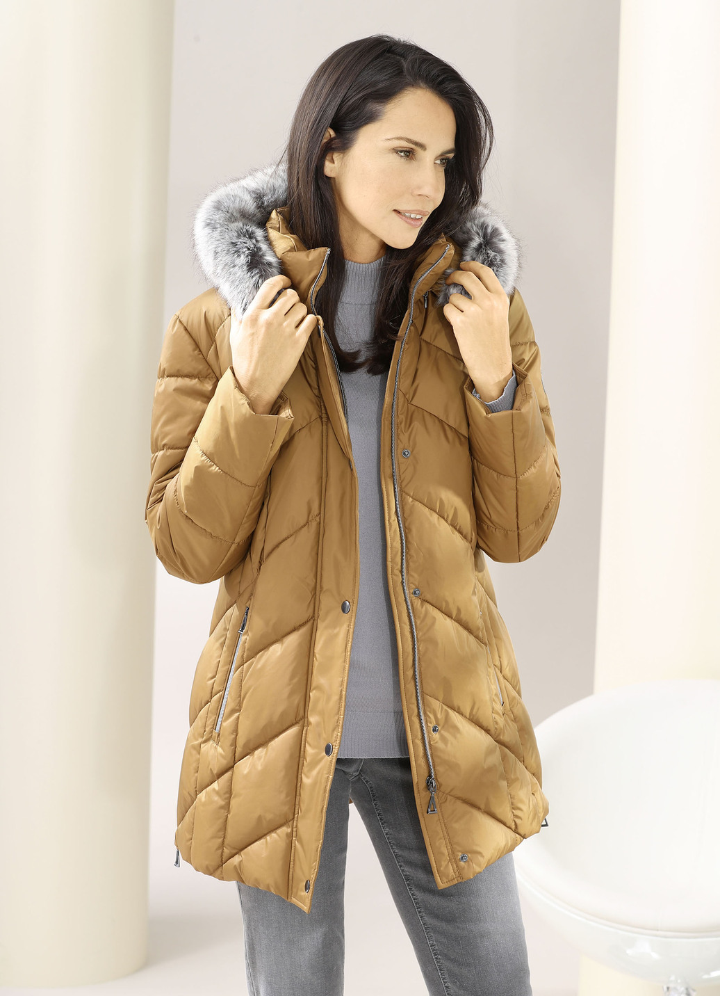Jacke mit abnehmbarem Kunstpelz-Besatz