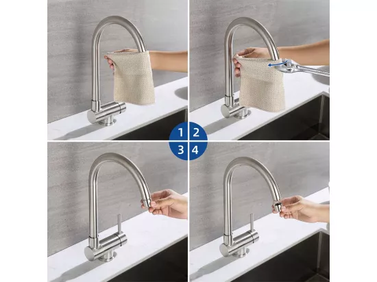 Robinet Cuisine Rabattable Mitigeur d'évier Pivotant 360°Robinetterie Inoxydable Brossé avec barboteur démotable,pour Évier contre fenêtre,EU Modèle