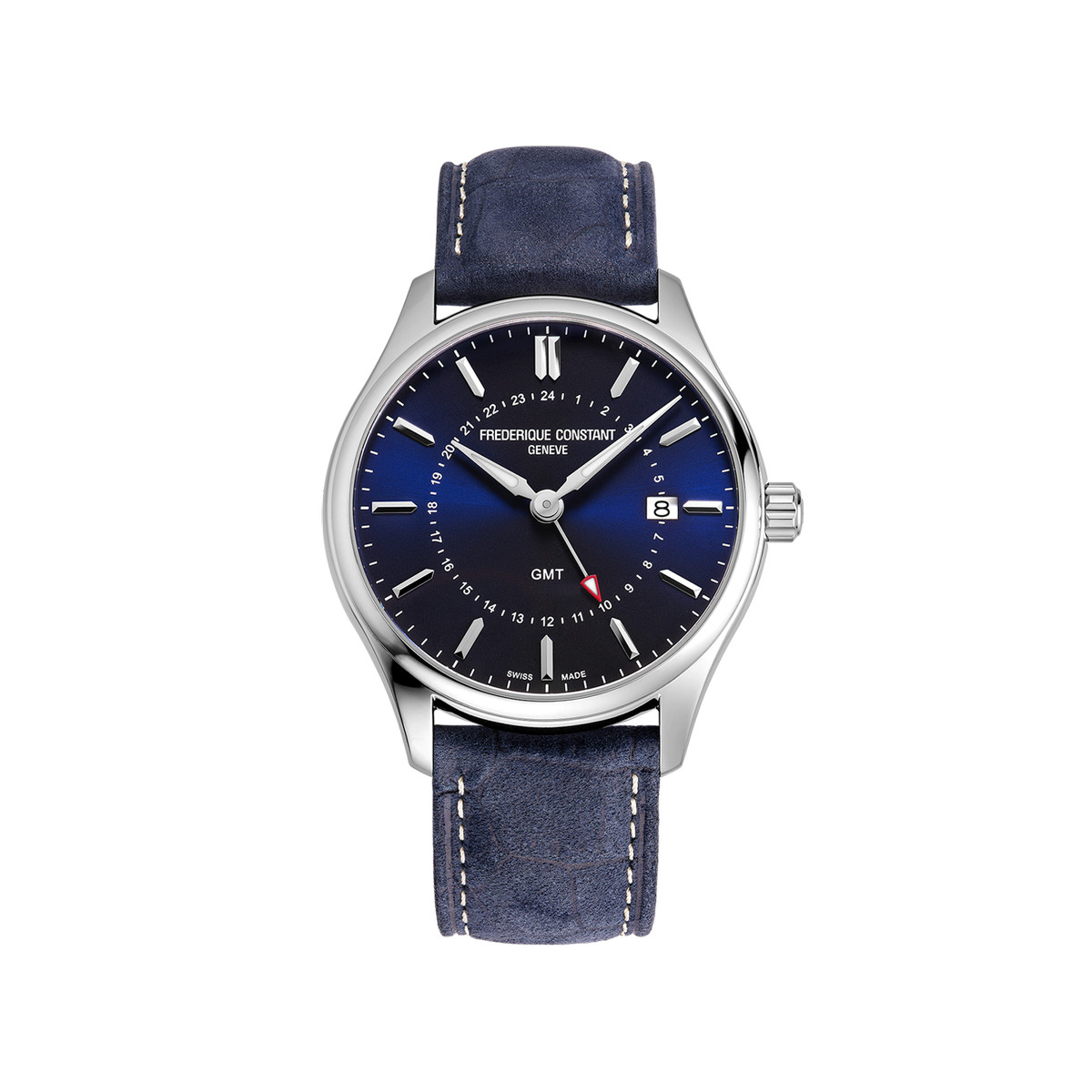 Montre Frédérique Constant homme acier bracelet cuir bleu