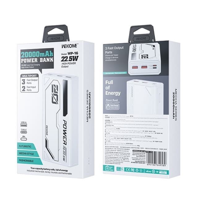 WEKOME WP-16 Mecha Gen3 22,5W Superhurtig opladning Power Bank 20000mAh