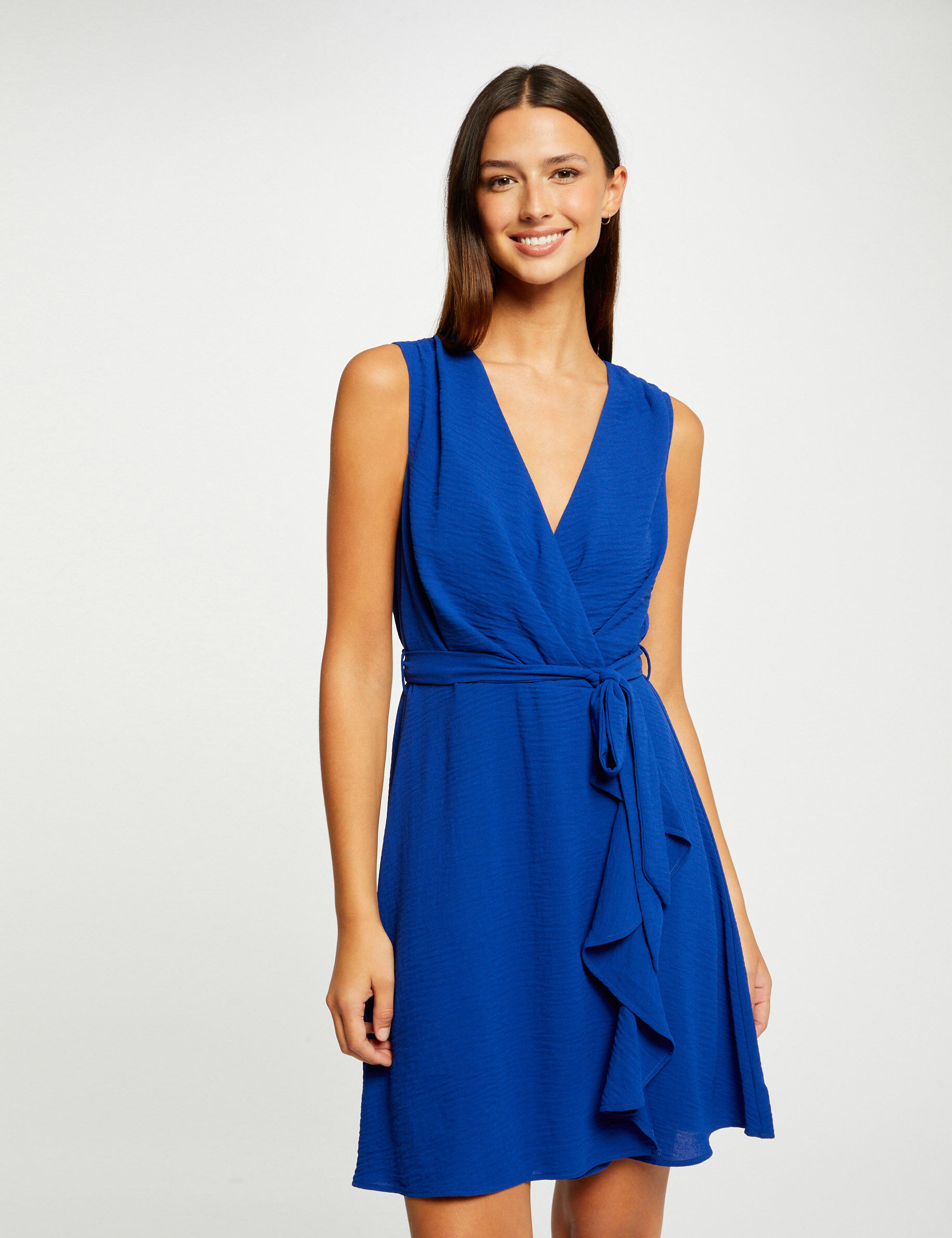 Robe portefeuille fluide ceinturée bleu electrique femme - bleu_electrique