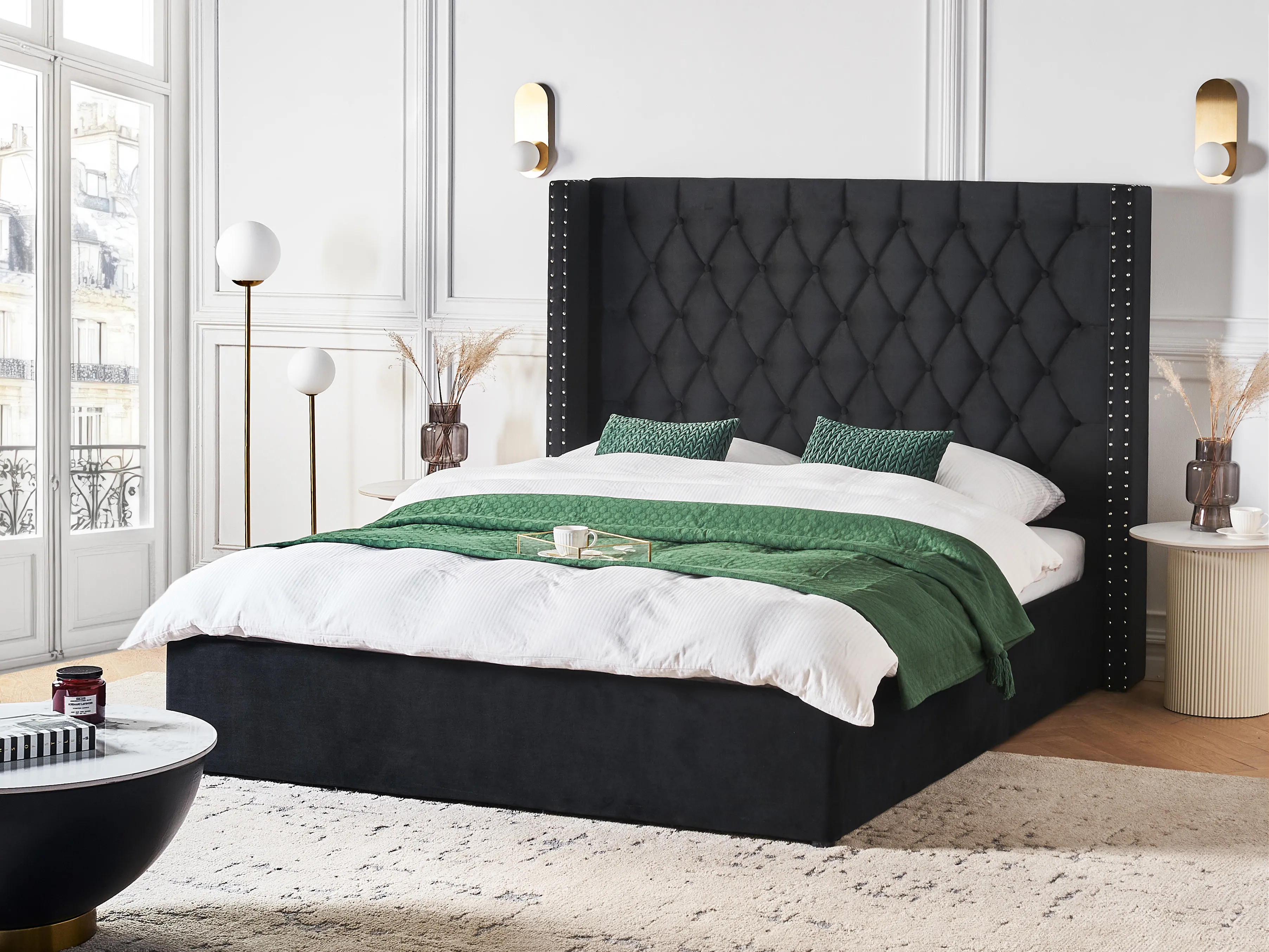 Bed met opbergruimte Fluweel LUBBON 160 x 200 cm Zwart