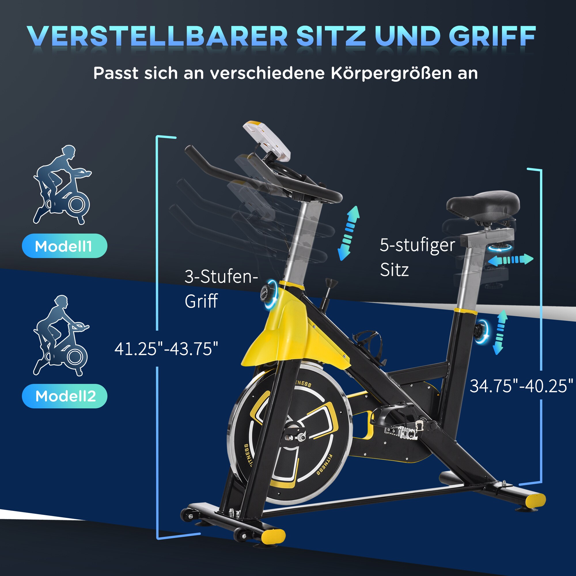 HOMCOM Fahrradtrainer höhenverstellbar gelb, schwarz 50 x 100 x 101-113 cm (BxTxH)