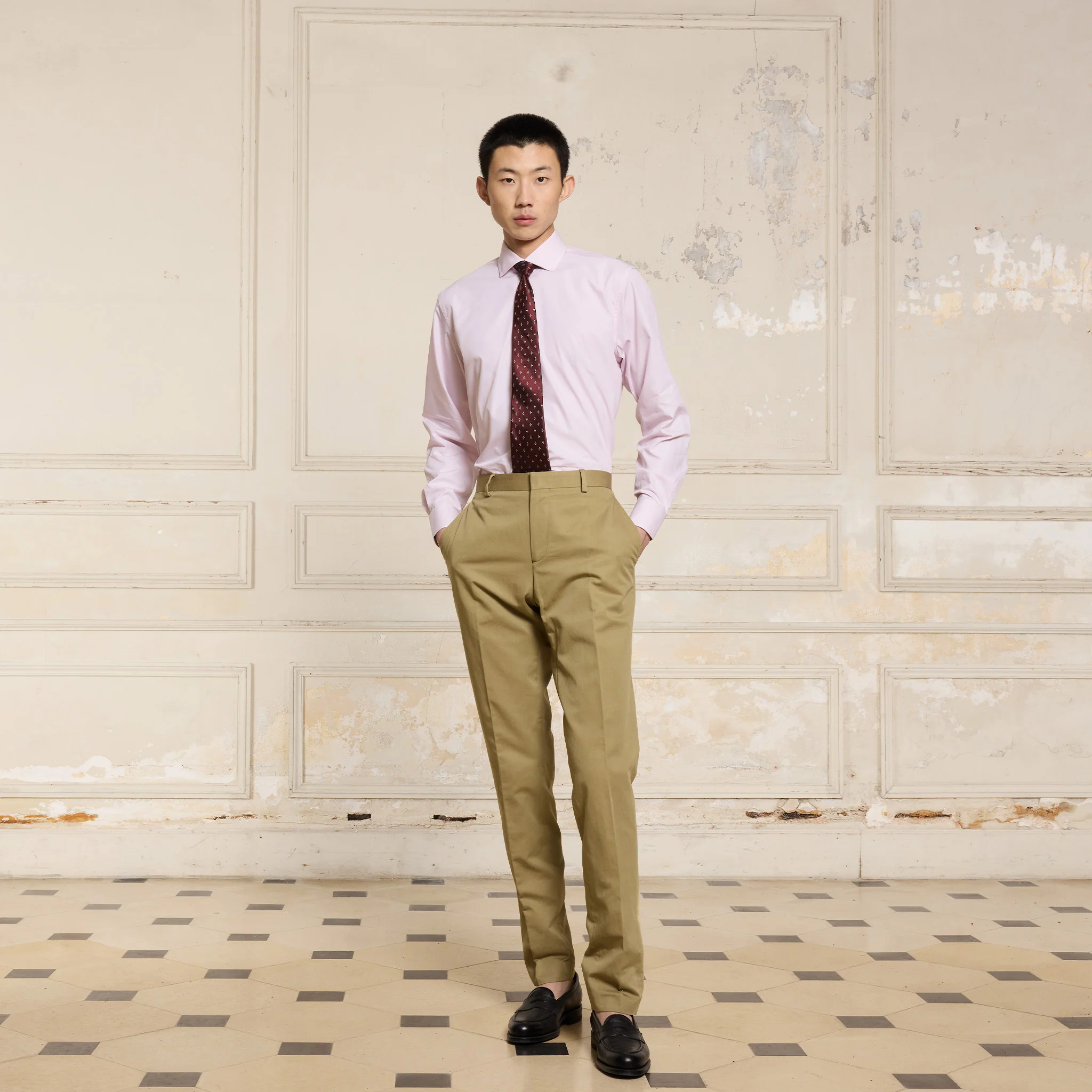 Pink micro-striped poplin shirt
