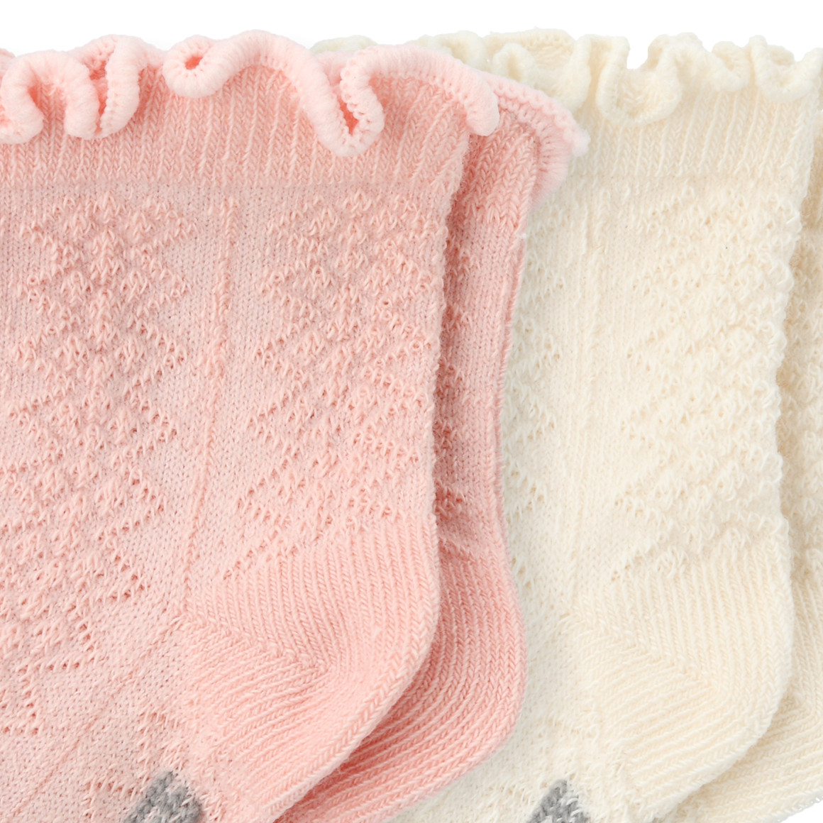 Topomini Pure Collection 2 Paar Newborn Socken mit Ajour-Muster cremeweiss / rosa