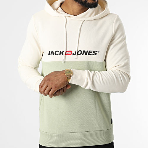 Sweat Capuche Corp Block Beige Vert Kaki
