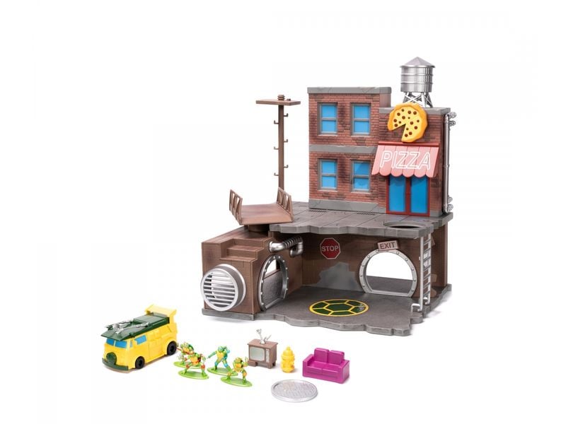 Jada Toys Ninja Turtles Nano Scene Turtle Lair Diorama mit Figuren und Modellauto