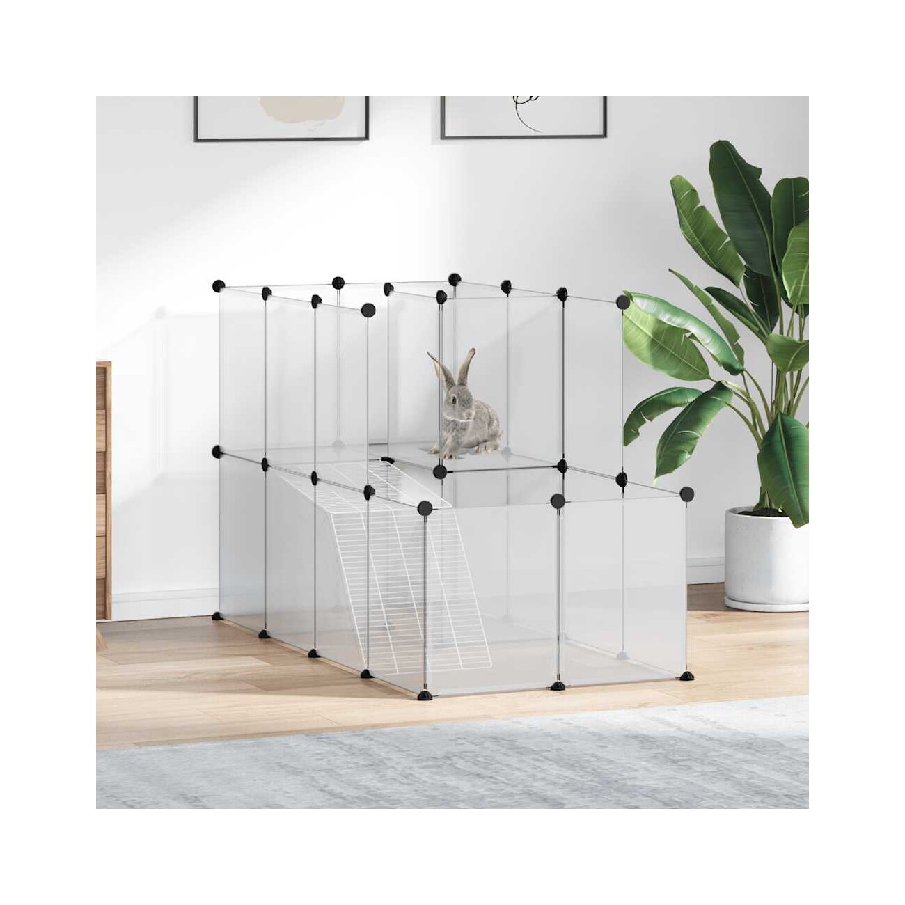 VidaXL Kleintierkäfig PP Stahl Freigehege Transparent/Schwarz