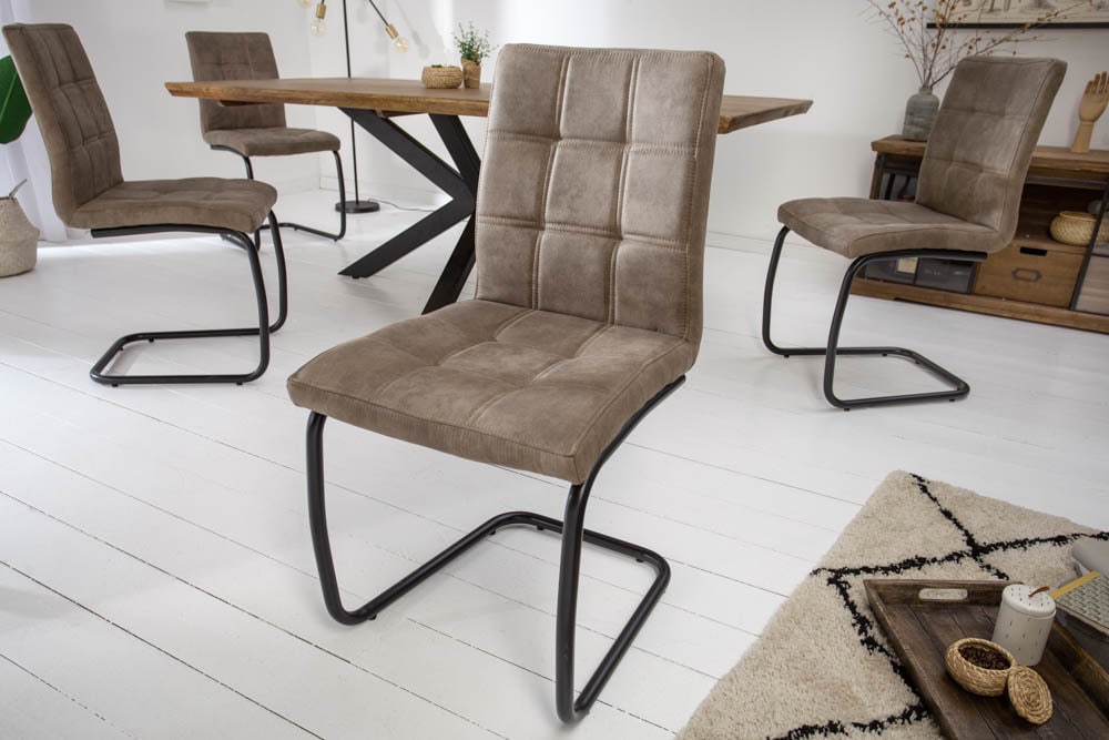 riess-ambiente Stuhl MODENA - Industrial Freischwinger vintage taupe mit Ziersteppung