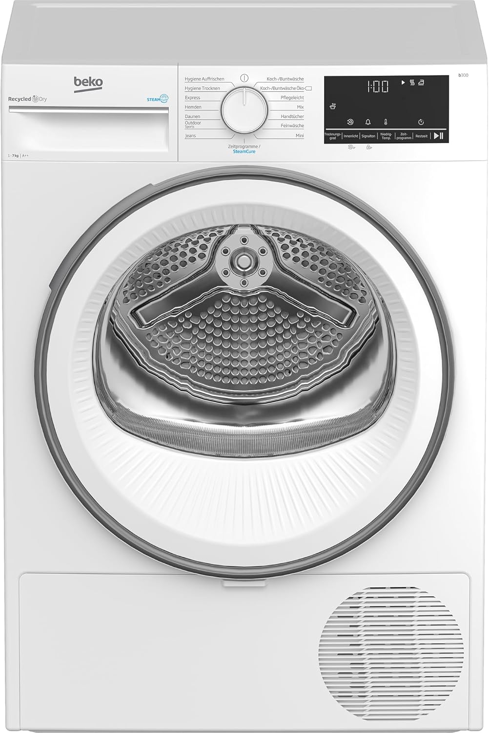 Beko B3T41239 Wäschetrockner 7KG, Frontlader Wärmepumpentrockner, Allergikergeeignet, 15 Programme, Dampffunktion, Extra schlank (54,3cm tief), Multifunktionsdisplay, Schontrommel, Weiß