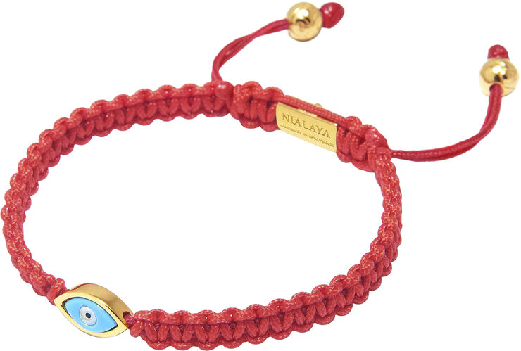 Nialaya Men's Red String Bracelet with Gold Plated Evil Eye Red