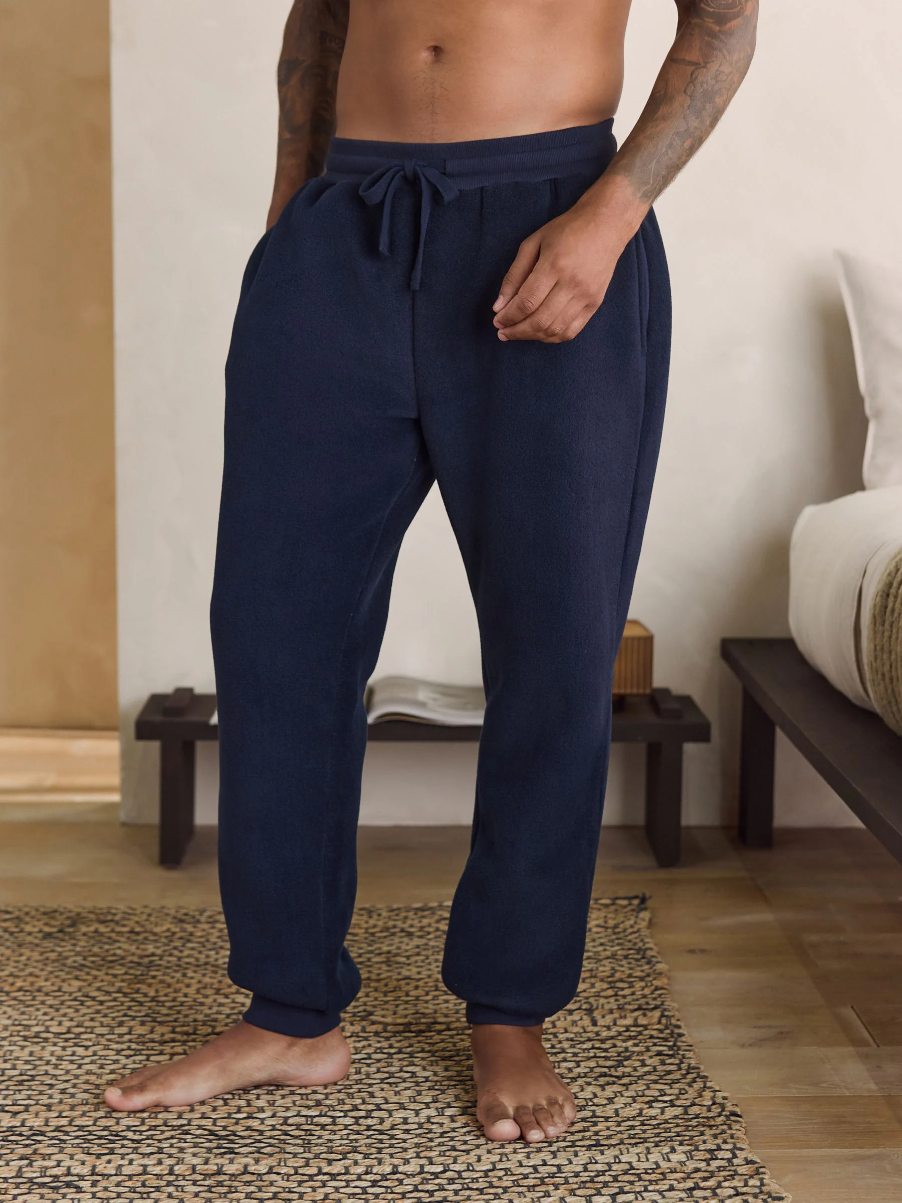 Donkerblauw - Geborstelde Borg-fleece gevoerde joggingbroeken