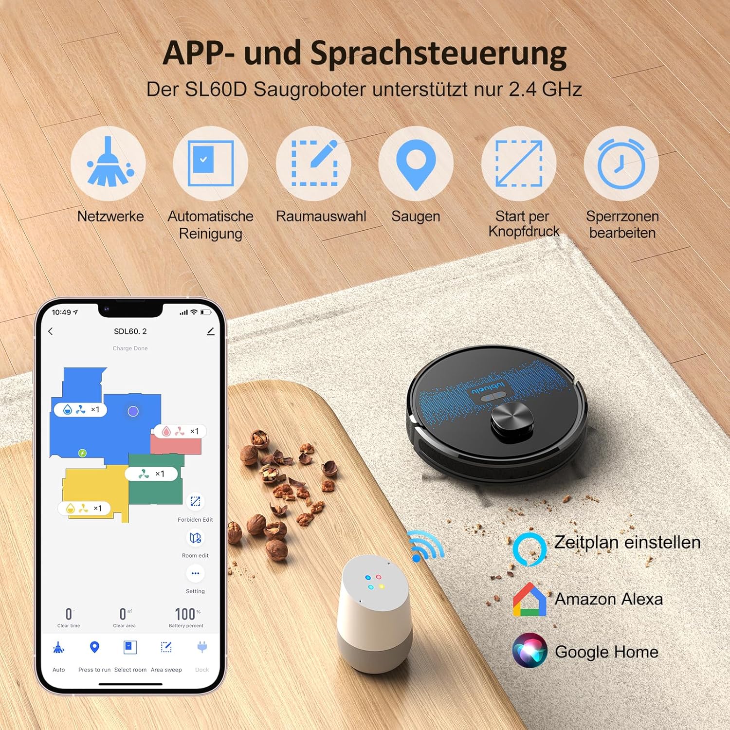 Lubluelu Saugroboter mit Wischfunktion 3-1, 4500Pa Staubsauger Roboter Lasernavigation mit 5 Karten, 55 dB Roboterstaubsauger mit APP, Saug und Wischroboter für Tierhaare, Teppiche, Hartböden, (SL60D)
