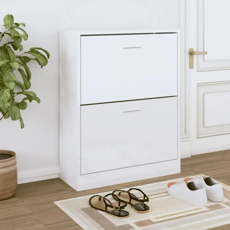 vidaXL - Schoenenkast 4 paar met 2 kleppen - Hoogglans wit - Hout - 63x24x81 cm