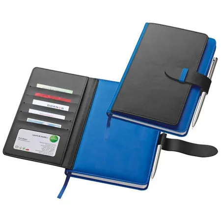 Macma Notizbuch mit Visitenkartenmappe aus PU, DIN A5, 256 Seiten, blau