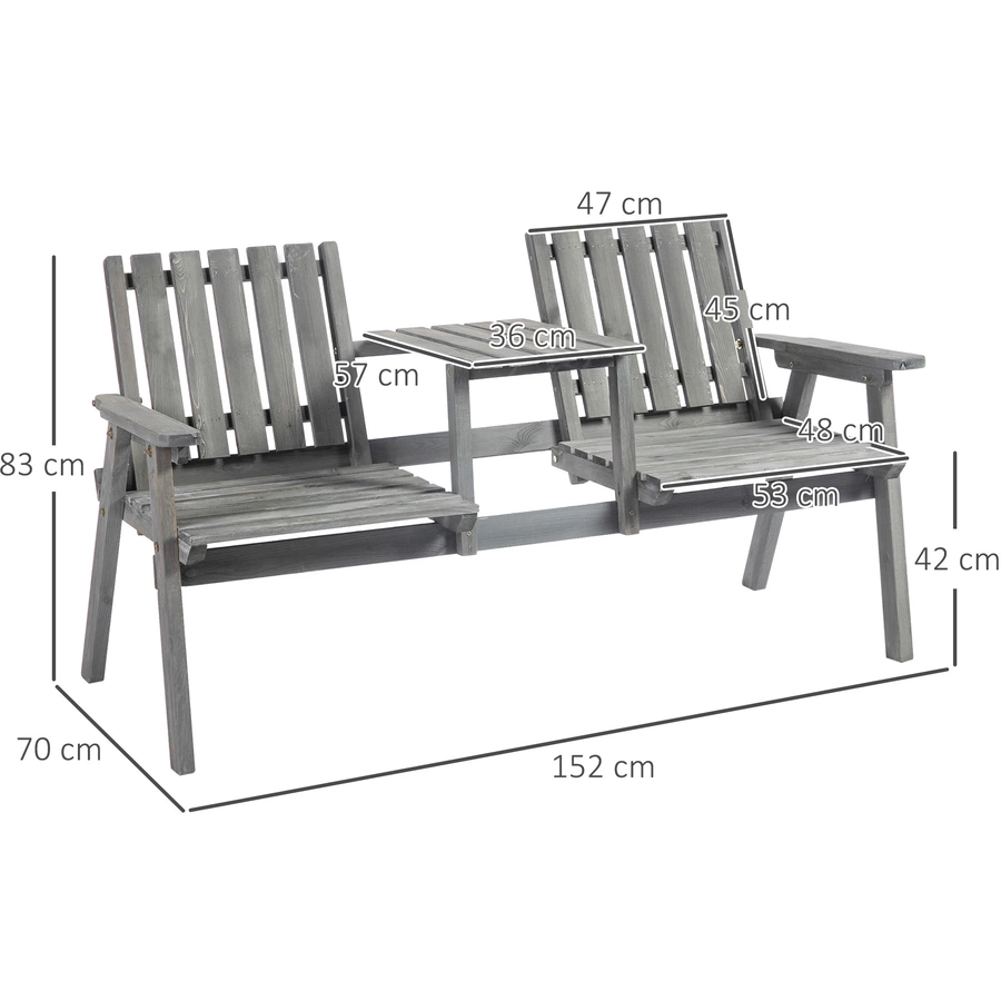 Outsunny Gartenbank mit Tisch grau
