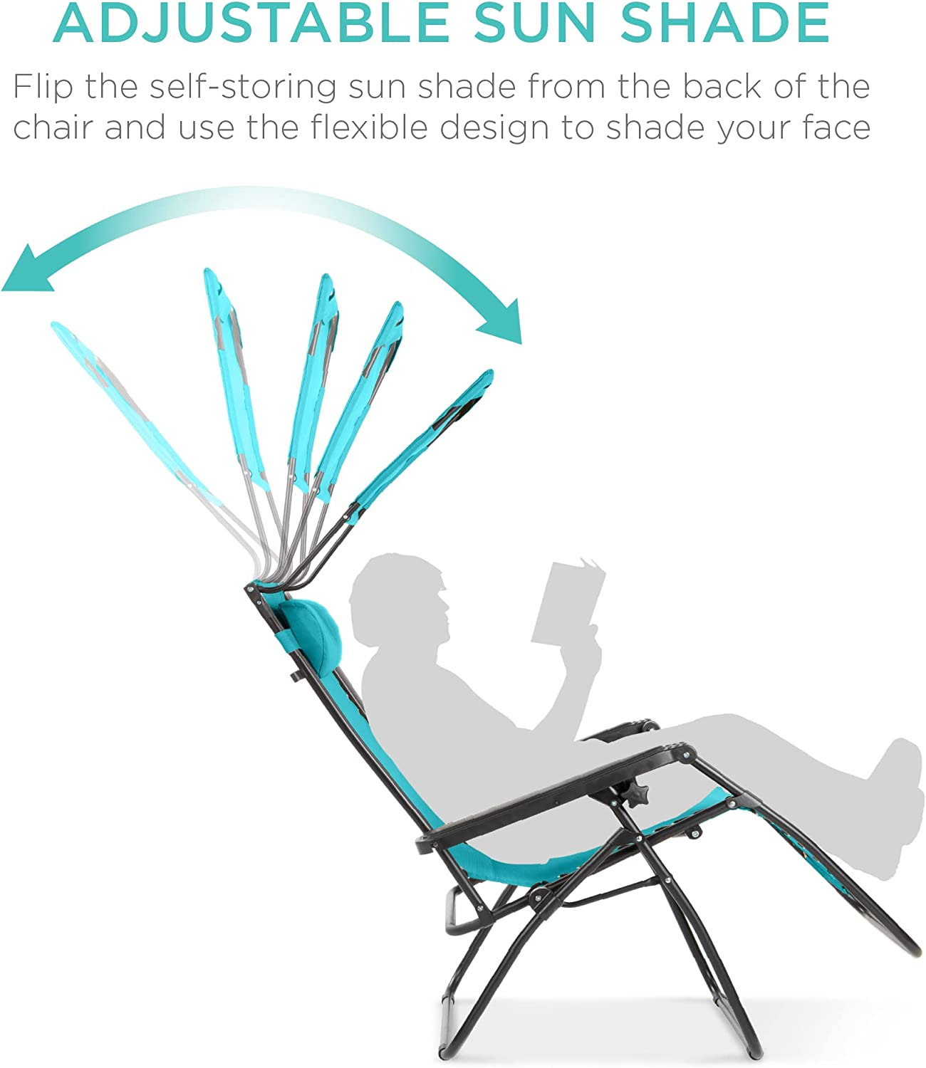 Folding Zero Gravity Outdoor Recliner Patio Lounge Chair w/Adjustable Canopy Shade, Headrest, Side Accessory Tray, Textilene Mesh - Beige